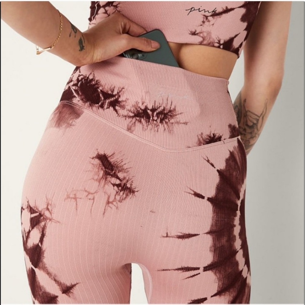 Victoria Secret Love Pink Tie Dye High Waist Seamless Leggings & Tank Top SizeXS